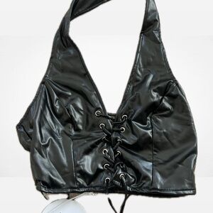 Black Halter Lace-Up Top